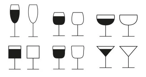 Set of 6 different drink glasses icons Stock Illustration