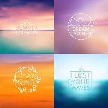 Set of 6 different landscape blurred backgrounds with typography text. Vector Illustrazione stock
