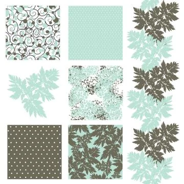 Set of 6 elegant seamless patterns with decorative leaves, design elements イラスト素材