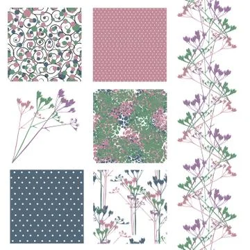 Set of 6 elegant seamless patterns with decorative flowers, design elements Stock Illustration