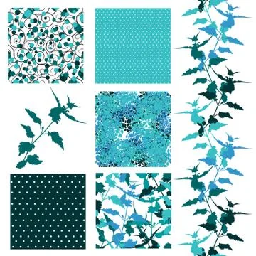 Set of 6 elegant seamless patterns with abstract flowers,  design elements Stock Illustration