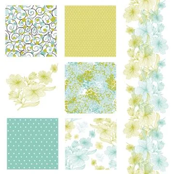 Set of 6 elegant seamless patterns with decorative flowers, design elements イラスト素材