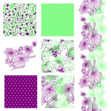 Set of 6 elegant seamless patterns with decorative flowers,  design elements イラスト素材