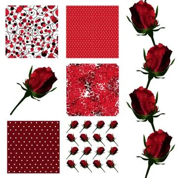 Set of 6 elegant seamless patterns with decorative red roses, design elements イラスト素材