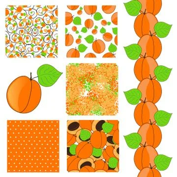 Set of 6 elegant seamless patterns with ripe apricots, design elements イラスト素材