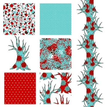 Set of 6 elegant seamless patterns with decorative floral trees, design elements イラスト素材