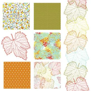 Set of 6 elegant seamless patterns with decorative grape leaves, design elements イラスト素材