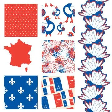 Set of 6 elegant seamless patterns with french republic map, design elements イラスト素材