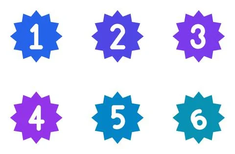 Set Of 6 Filled Numbered Burst Bullet Points, flat design element set Illustrazione stock