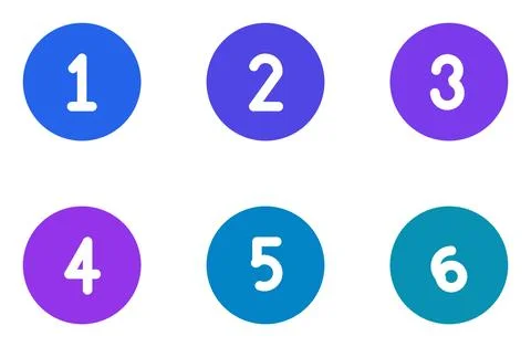 Set Of 6 Filled Numbered Circle Bullet Points, flat design element set Illustrazione stock