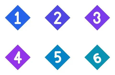 Set Of 6 Filled Numbered Diamond Bullet Points, flat design element set Illustrazione stock
