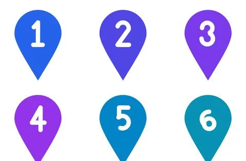 Set Of 6 Filled Numbered Pin Bullet Points, flat design element set Stock Illustration