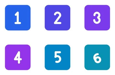 Set Of 6 Filled Numbered Rsquare Bullet Points, flat design element set Illustration