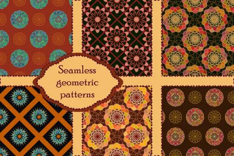 Set of 6 geometric  seamless patterns. Stock Illustration