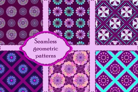 Set of 6 geometric  seamless patterns. Stock Illustration