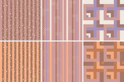 Set of 6 geometric vector seamless pattern chocolate and coffee Mocha Mouss イラスト素材