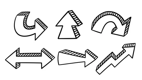 Set of 6 graffiti arrows, hand drawn doodle arrows on a white background Stock Footage 314134871