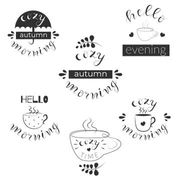 Set of 6 handwritten fall quotes, cozy time, vector illustration Stock-Illustration