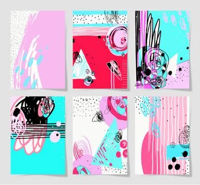 Set of 6 modern abstract digital contemporary painting in trendy Illustrazione stock