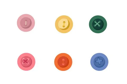 A set of 6 multi-colored buttons for clothes. Vector illustration on a white Stock Illustration