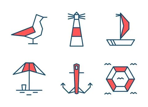 Set of 6 nautical icons. Two-color flat design. Vector illustration. Stock Illustration