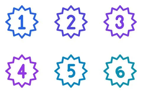 Set Of 6 Outline Numbered Burst Bullet Points, flat design element set Illustrazione stock