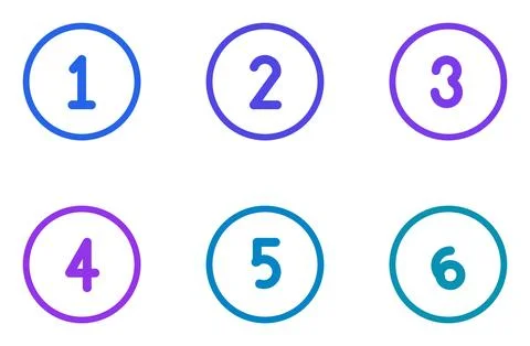Set Of 6 Outline Numbered Circle Bullet Points, flat design element set Illustrazione stock