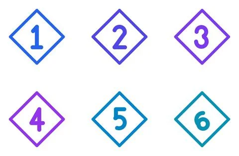 Set Of 6 Outline Numbered Diamond Bullet Points, flat design element set Illustrazione stock