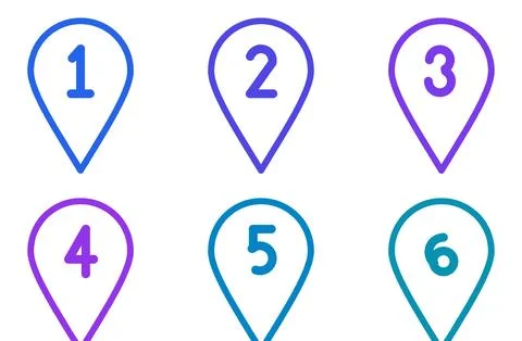 Set Of 6 Outline Numbered Pin Bullet Points, flat design element set Illustrazione stock