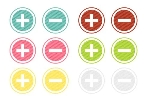 Set of 6 plus and minus buttons Stock Illustration