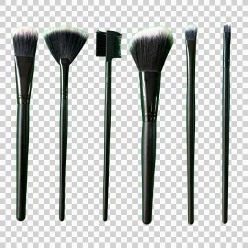 Set of 6 Professional Makeup Brushes Isolated on Transparent Background Stock-Fotos