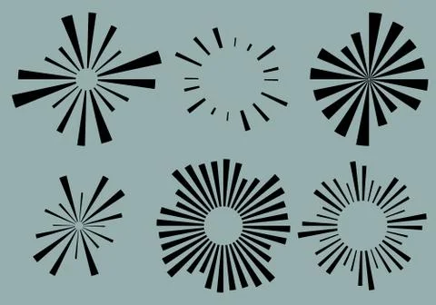 Set 6 radial lines, rays, beams elements. Various starburst, sunburst shapes  Stock Illustration
