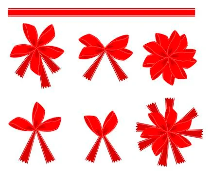 Set of 6 Red Bows and Ribbons Stock Illustration