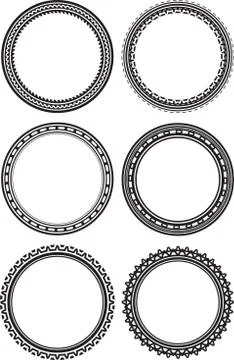 Set of 6 round frames or templates for rubber stamps Stock Illustration