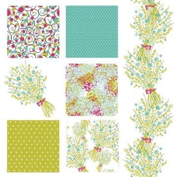 Set of 6 seamless patterns with decorative floral bouquet, design element Stock Illustration