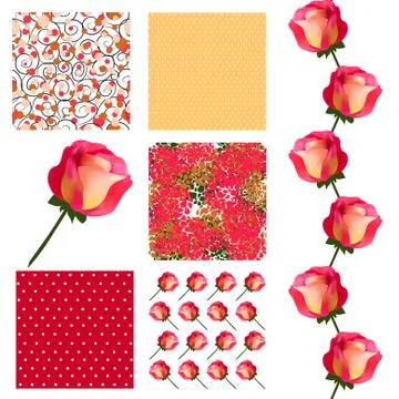 Set of 6 seamless patterns with decorative pink yellow roses, design elements イラスト素材