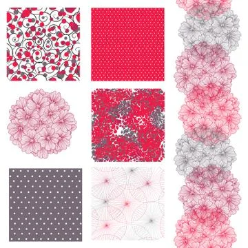 Set of 6 seamless patterns with decorative verbena flowers, design elements Stock Illustration