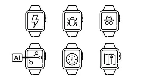 Set of 6 smartwatch device icons Ilustração Stock