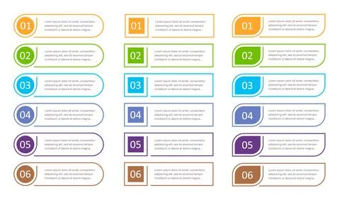 Set of 6 steps buttons, web infographic elements, options vector illustration. Stock Illustration