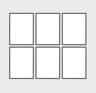 Set of 6 thin black frames. Stock Photos