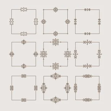 Set of 6 thin square decorative frames in monoline style with round cornres Stock Illustration