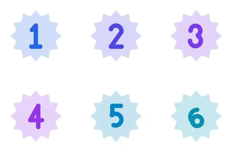 Set Of 6 Tint Numbered Burst Bullet Points, flat design element set Illustrazione stock