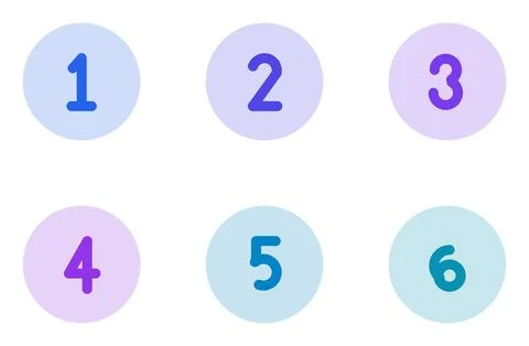 Set Of 6 Tint Numbered Circle Bullet Points, flat design element set Illustration