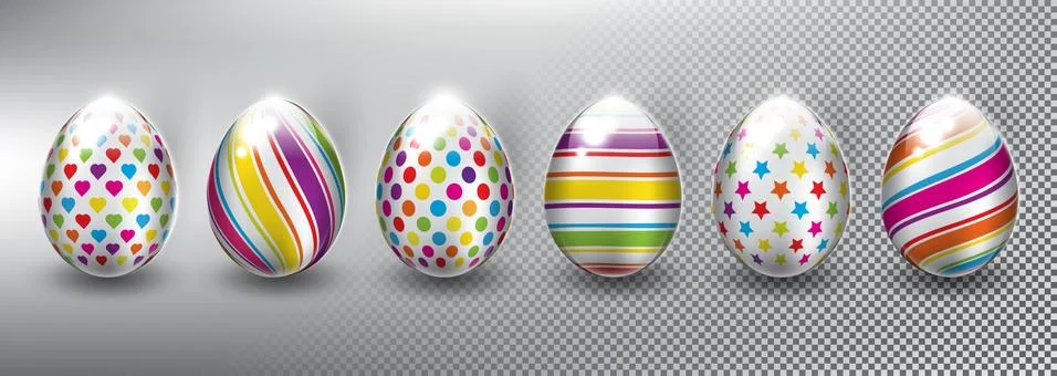 Set of 6 vector Easter Eggs. Stock Illustration