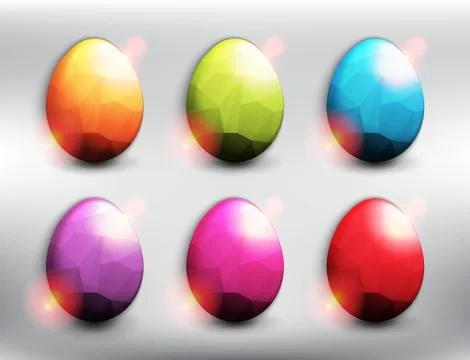Set of 6 vector Easter Eggs in low poly style. Stock Illustration