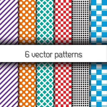 Set of 6 vector endless patterns with circle, lines and squares イラスト素材