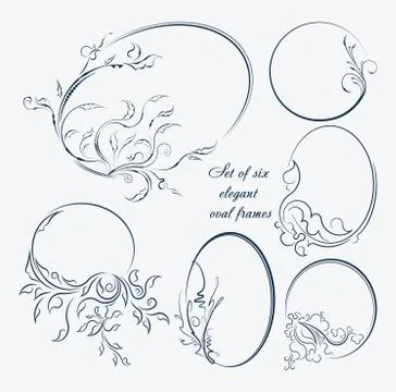 Set of 6 vector oval frames Stock Illustration