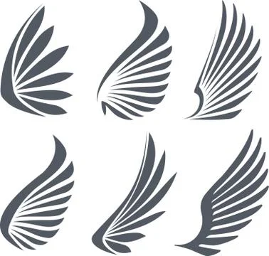 Set of 6 vector wings. 스톡 일러스트
