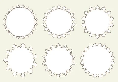 Set of 6 very simple round frames with fully editable stroke width and fill c Illustrazione stock