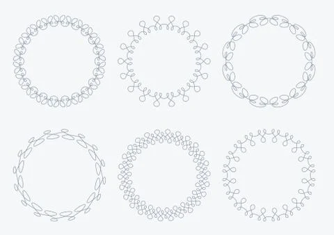 Set of 6 very simple round frames with fully editable stroke width Illustrazione stock